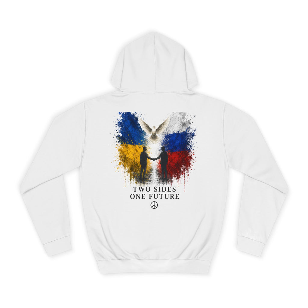 College Hoodie — "Two Sides One Future" Dove Flag Backprint (Peaceful Unity)