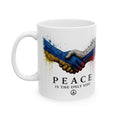Peace Handshake Mug — Russia & Ukraine Flags, "Peace Is The Only Side" Ceramic Coffee Cup